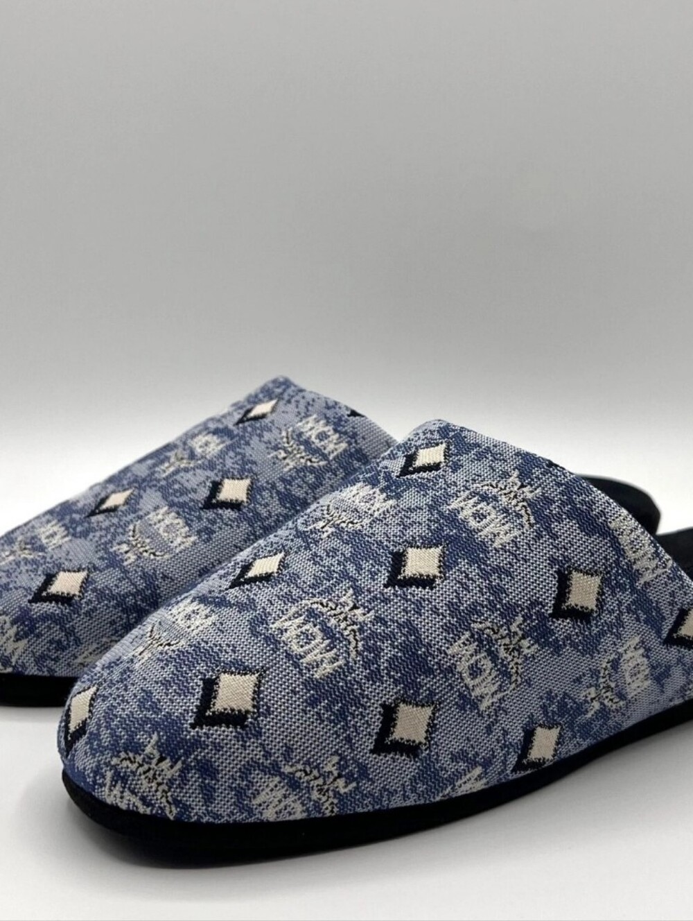 MCM Unisex Blue Monogram Denim Room Slippers / NEW!